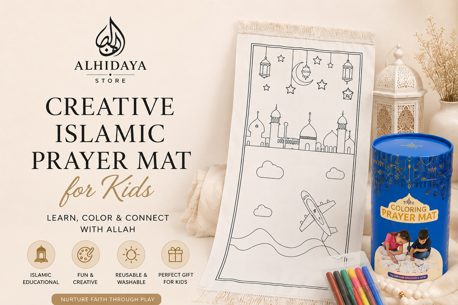 Muslim Kids Prayer Mat – Reusable Coloring & Learning Activity Set - Muslim Kids Prayer Mat – Reusable Coloring & Learning Activity Set