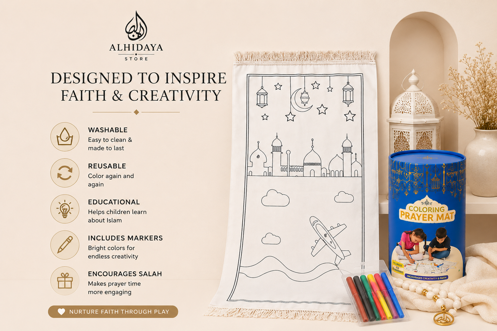 Muslim Kids Prayer Mat – Reusable Coloring & Learning Activity Set - Muslim Kids Prayer Mat – Reusable Coloring & Learning Activity Set