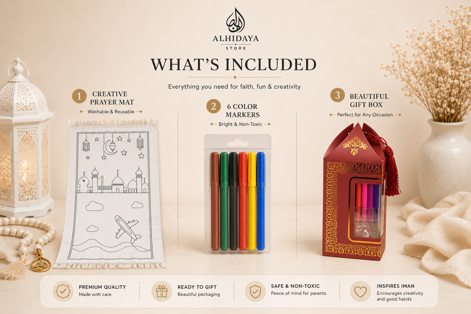 Muslim Kids Prayer Mat – Reusable Coloring & Learning Activity Set - Muslim Kids Prayer Mat – Reusable Coloring & Learning Activity Set