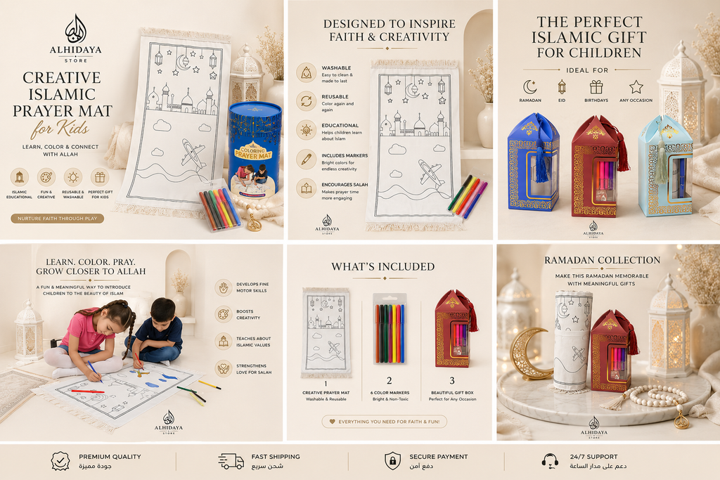 Muslim Kids Prayer Mat – Reusable Coloring & Learning Activity Set - Muslim Kids Prayer Mat – Reusable Coloring & Learning Activity Set